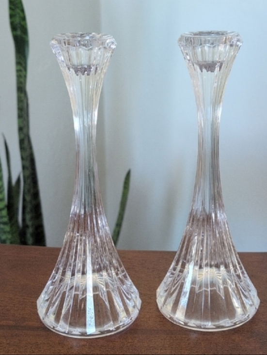 None Other - Clear Glass Candlestick Pair - Clear